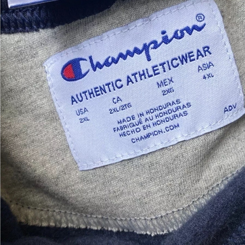 Champion Logo Graphic Pullover Crew Neck Sweatshirt Men's Sz 2XL Navy Athleisure - Picture 4 of 6